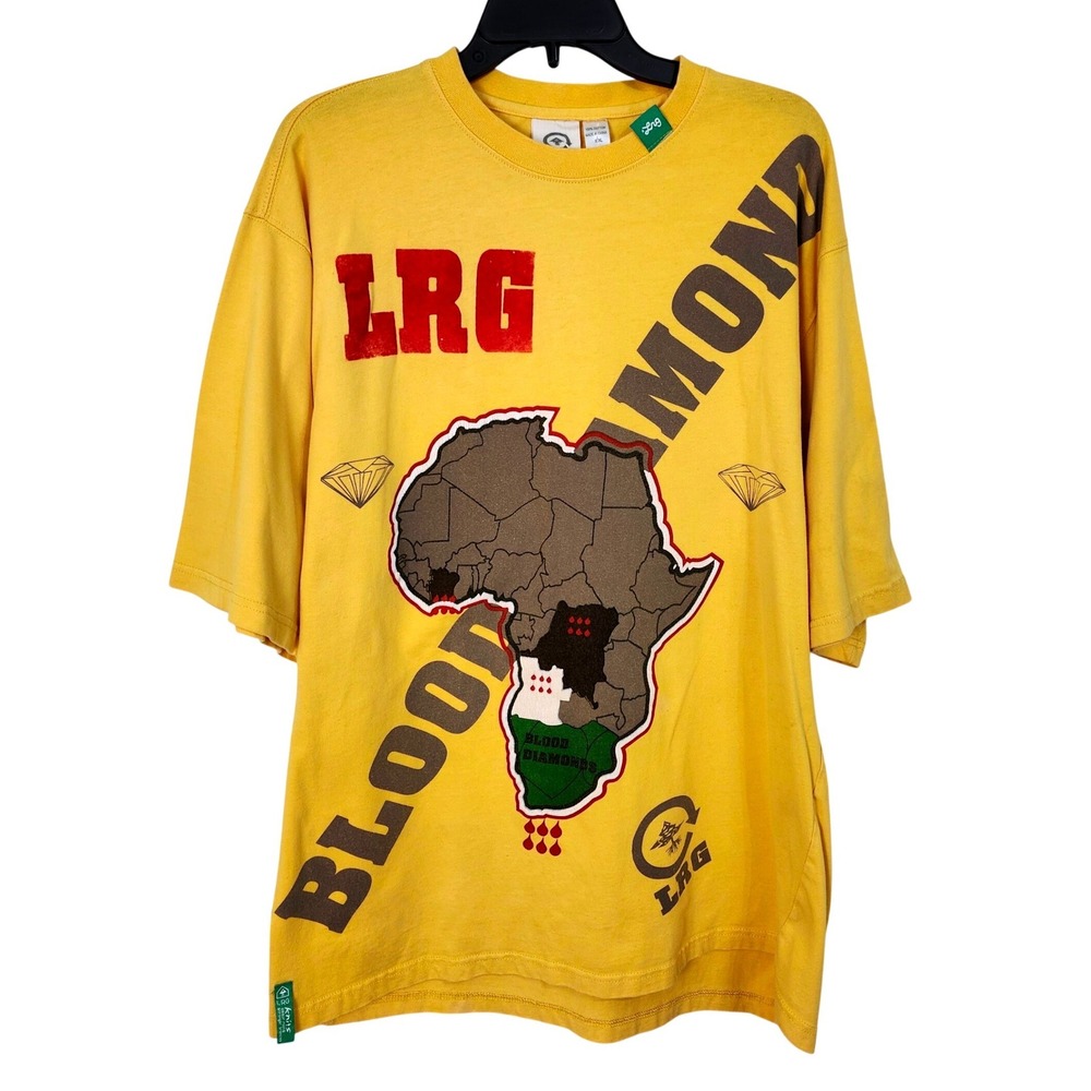 LRG Lifted Research Group Tee Shirt XXXL Yellow Africa Blood Diamond Map Graphic